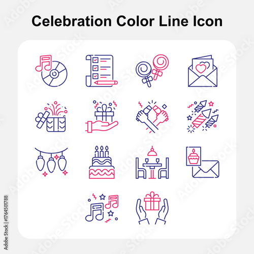 Festival and Event Decoration in Two Color Line Style – Icon Set 2