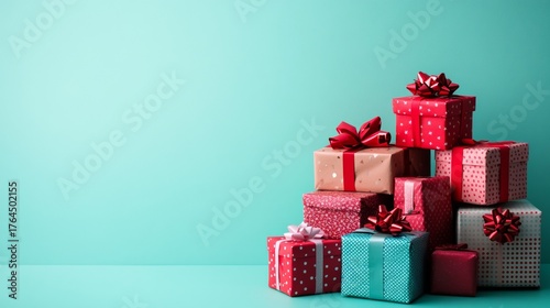 A pile of gifts on the plain background