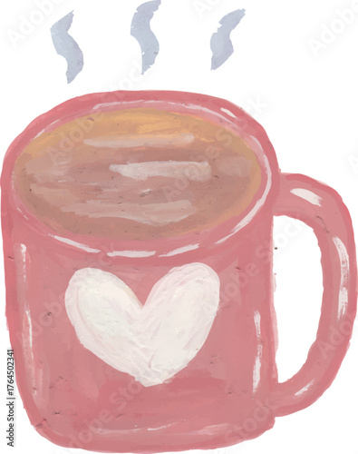 Hand-Painted Pink Mug with White Heart and Warm Beverage