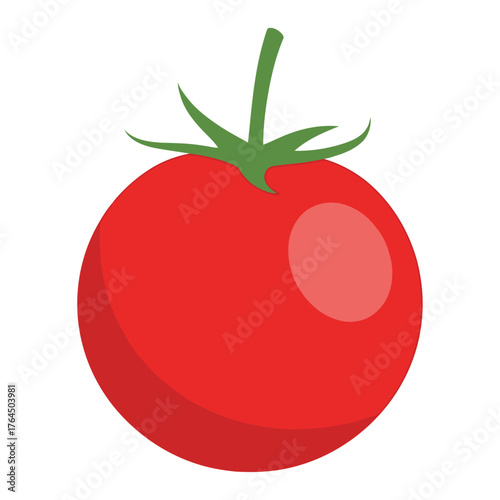 Bright red tomato with green stem isolated on white background