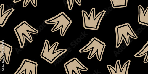 Cutout hand drawn crowns seamless pattern vector illustration. Scrapbooking elements repeated ornament. Royal symbol. Design for textile, fabric, background, backdrop, wrapping paper, packaging.