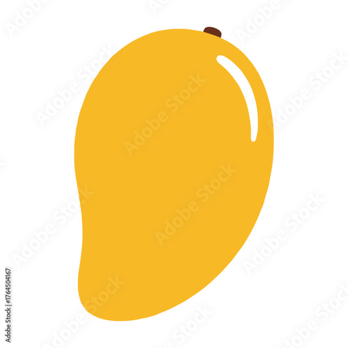 Bright yellow mango fruit icon with stem on white background