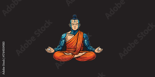 Print  Futuristic cyber monk meditation vector