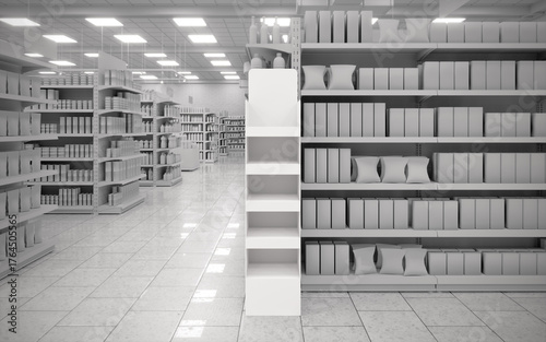 Bild auf Leinwand Blank black and white greyscale supermarket FSDU unit 14 front view mockup 3d re