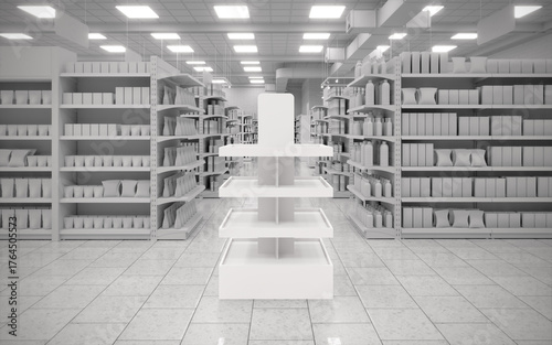 Картината върху платно Blank black and white greyscale supermarket FSDU unit 15 front view mockup 3d re