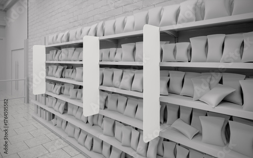 Εκτύπωση καμβά Blank black and white greyscale supermarket aisle fins unit mockup 3d render