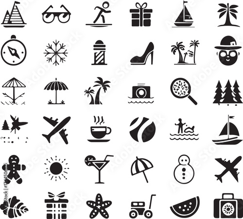 Minimal Christmas and Holiday Line Icons Set