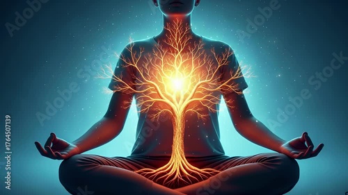 Spiritual Meditation with Glowing Tree of Life Energy Within.