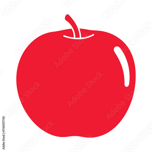 Simple red apple icon with stem on white background isolated