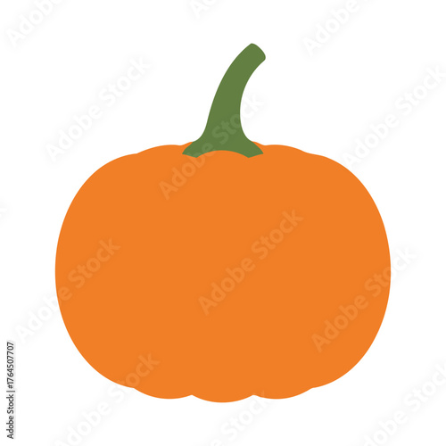 Simple orange pumpkin with green stem isolated on white background