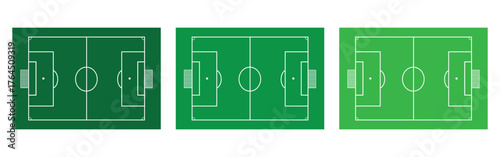 Football and Soccer Field Vector Illustration – Green and Outline Pitch Design, Stadium Layout, Match and League Scheme Icon SetWeb