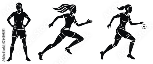 Two Soccer Players Contesting for Ball – Dynamic Black Silhouette Illustration"
