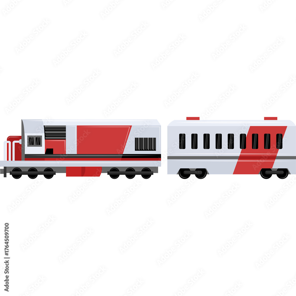Fototapeta premium Modern Red and White Passenger Train with Multiple Cars on Transparent Background