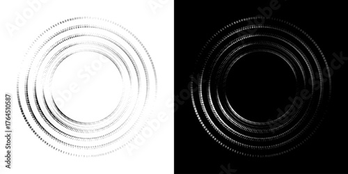 Dynamic abstract spiral sound wave rhythm lines. Circular spiral sound wave rhythm of lines. Circular futuristic abstract lines, black and white background.