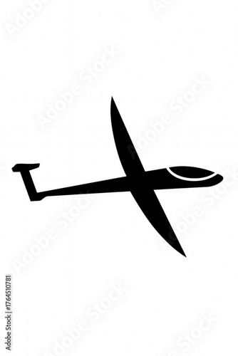 Soaring glider silhouette offers sleek minimalist design, perfect for aviation themes, logo creation, or modern transportation visuals in black & white