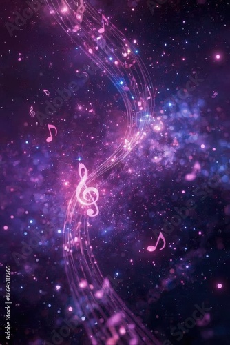 Cosmic symphony of musical notes and galactic nebula ethereal ambiance background