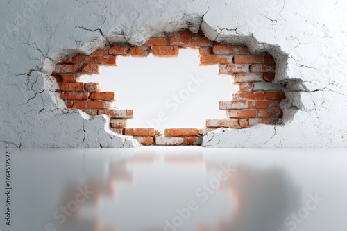Red brick wall with white background and empty center space for text or design.