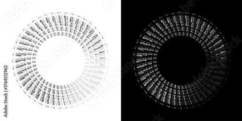 Dynamic abstract spiral sound wave rhythm lines. Circular spiral sound wave rhythm of lines. Circular futuristic abstract lines, black and white background.