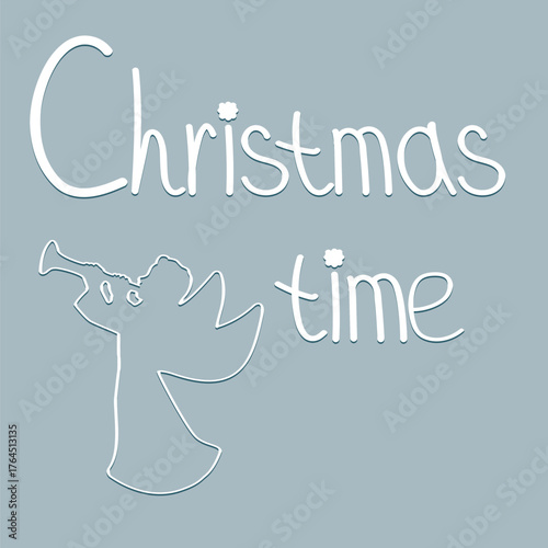 Christmas card in blue with an angel