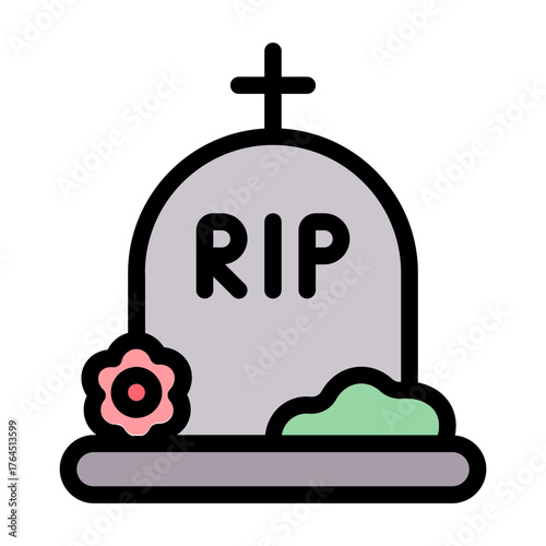 gravestone icon with flat line style