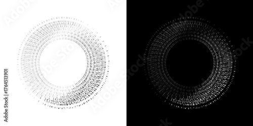 Dynamic abstract spiral sound wave rhythm lines. Circular spiral sound wave rhythm of lines. Circular futuristic abstract lines, black and white background.