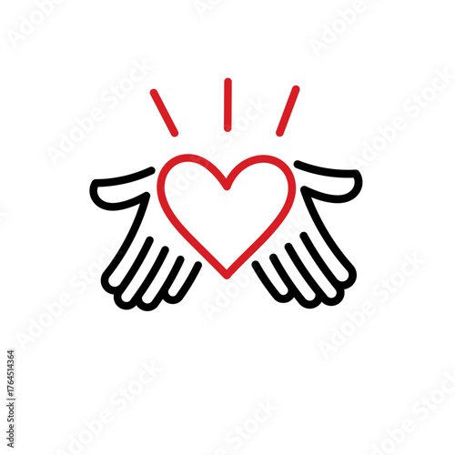 giving icon. hand symbol holding a heart. giving a gift. blood donor. liver donor. hands holding heart.