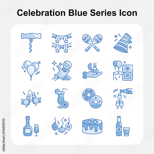 Celebration and Party Elements – Blue Series Icon Set 1