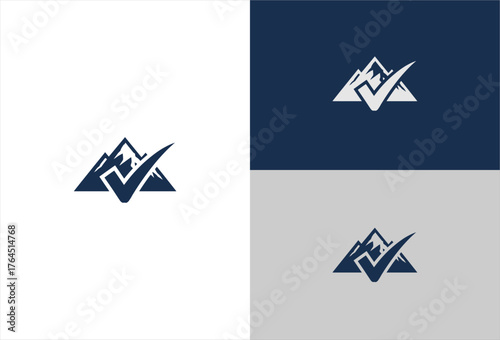 Mountain peak graphic with a checkmark overlay on three backgrounds