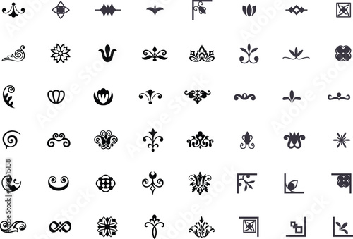 Elegant Black Vintage Flourish Icons Set . Classic Vector Elements for Frames, Borders, and Luxury Design