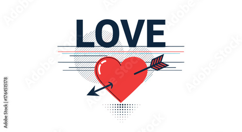 Red Heart Pierced by Arrow with Love Text.