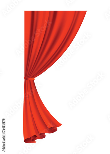Red curtains realistic. Theater fabric silk decoration for movie cinema or opera hall. Curtains and draperies interior decoration object. Isolated on transparent for theater stage