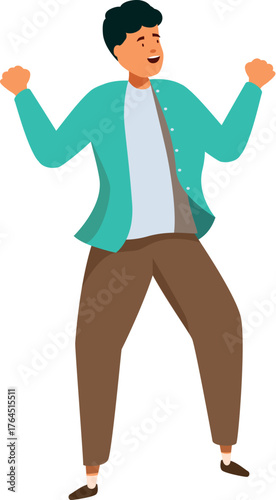 Happy man celebrating success with raised hands, expressing joy and excitement