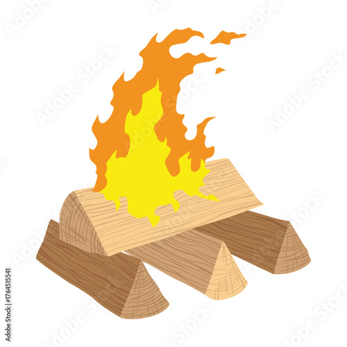 Fireplace campfire type. Burning wood, travel and adventure symbol. Vector bonfire or woodfire in cartoon flat style. Tourist bonfires in stack