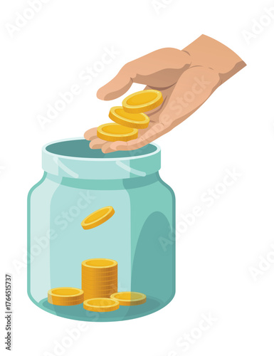 Investing bottle money, icon. Money growing concept, finance savings tree, finances investment. Money growing plant step with deposit coin in bank concept
