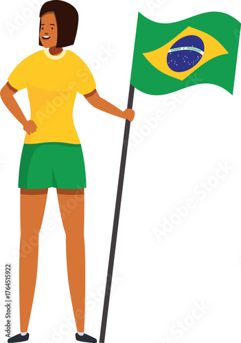 Proud brazilian athlete holding a waving brazilian flag, celebrating victory in international sport competition