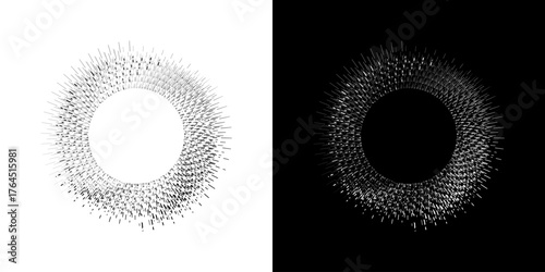 Dynamic abstract spiral sound wave rhythm lines. Circular spiral sound wave rhythm of lines. Circular futuristic abstract lines, black and white background.