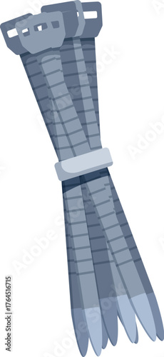 Several gray cable ties are bundled and held together by a small white cable tie, isolated on a white background