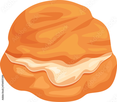 Single, freshly baked cream puff pastry overflowing with sweet, creamy filling, isolated on white