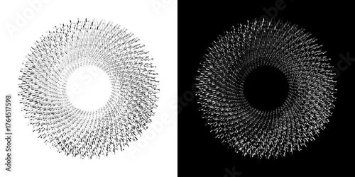 Dynamic abstract spiral sound wave rhythm lines. Circular spiral sound wave rhythm of lines. Circular futuristic abstract lines, black and white background.