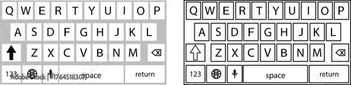 Modern phone keyboard flat and outline icon set of smartphone. Typing interface button, mobile keypad layout designs digital qwerty input communication, messages and technology vectors illustration.