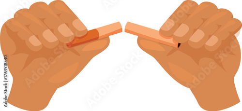 Two hands breaking a cigarette, symbolizing quitting smoking and choosing a healthy lifestyle