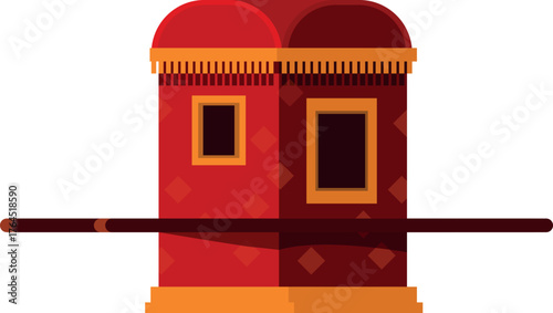 Red and gold empty palanquin waiting for a passenger, isolated on white background