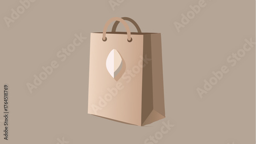 A softtouch paper bag in muted taupe featuring a thin vertical logo along one side echoing elegance and modernity in its design.