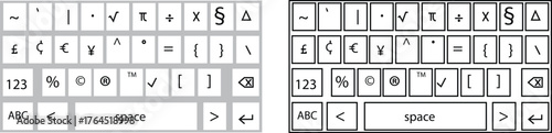 Modern phone keyboard flat and outline icon set of smartphone. Typing interface button, mobile keypad layout designs digital qwerty input communication, messages and technology vectors illustration.
