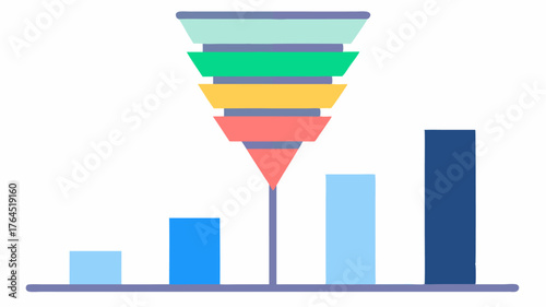 A stacked bar graph showing the percentage of leads converting at each stage of the funnel visually illustrating dropoff points.