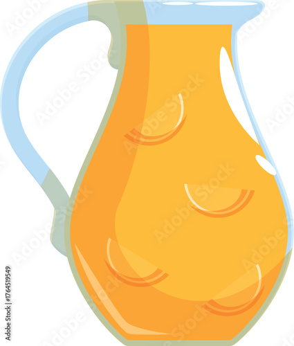 Glass pitcher full of orange juice with orange slices, perfect for a healthy breakfast or summer refreshment