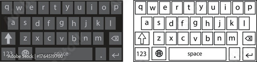 Modern phone keyboard flat and outline icon set of smartphone. Typing interface button, mobile keypad layout designs digital qwerty input communication, messages and technology vectors illustration.