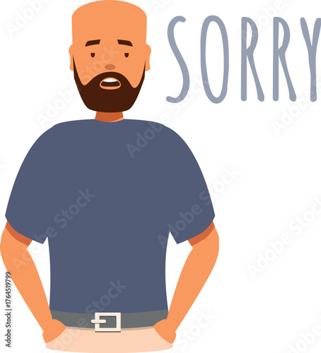 Cartoon man feeling sorry and apologizing with speech bubble