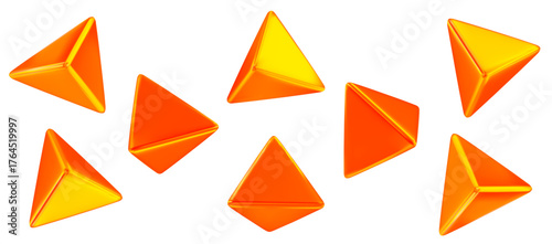 3d orange triangle symbol or icon with different angles. Geometry figure triangle form. Stock vector illustration on isolated background.