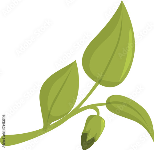 Cartoon illustration of a green sprout growing with leaves and a budding flower
